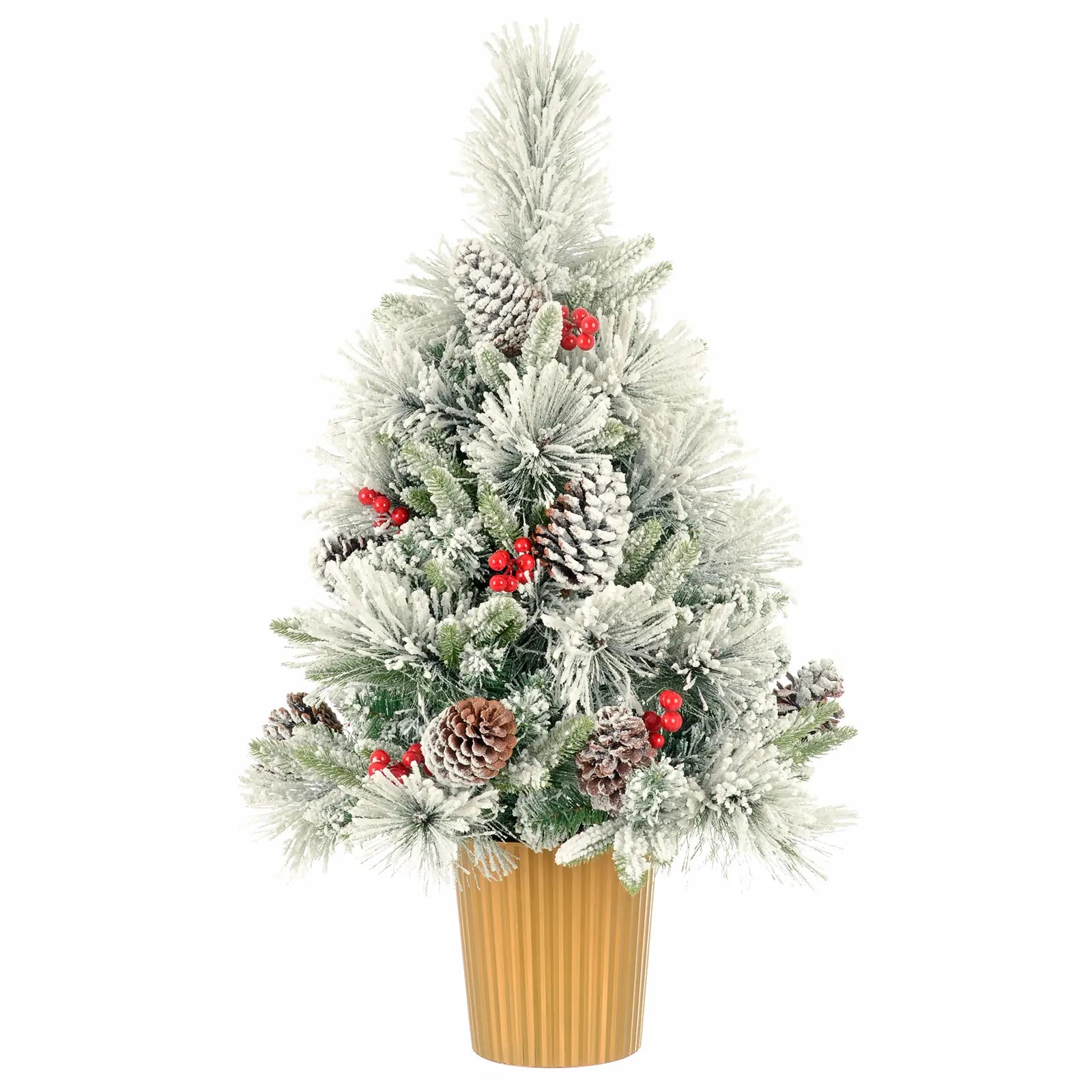 Mr Crimbo 3ft 90cm Potted Snow Flocked Christmas Tree Cones - MrCrimbo.co.uk -XS7635 - -new